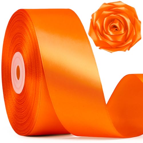 Image of Mauproy 1-1 /2 Inch Wide Torrid Orange Satin Ribbon, 50 Yards Solid Polyester Fabric Ribbon for Roses Making, Gift Wrapping, Flower Bouquets, Wedding Decorations, Handmade Crafts