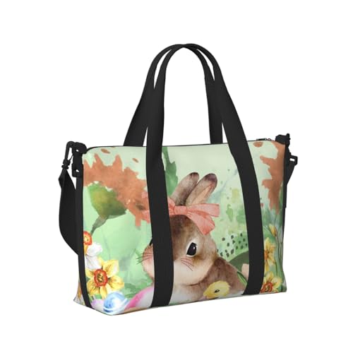 Watercolor Bunny Flower Travel Duffel Bag Easter Eggs Carry On Tote Bag for Women Large Shoulder Weekender Overnight Bag Sports Gym Bag3