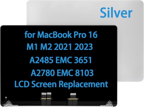 Image of 16 inch Screen Replacement for MacBook Pro M1 M2 M3 A2485 EMC 3651 A2780 EMC 8103 A2991 EMC 8408 MK1E3LL /A MK1H3LL /A 2021 2023 LCD Display Assembly 661-21969 (Silver)