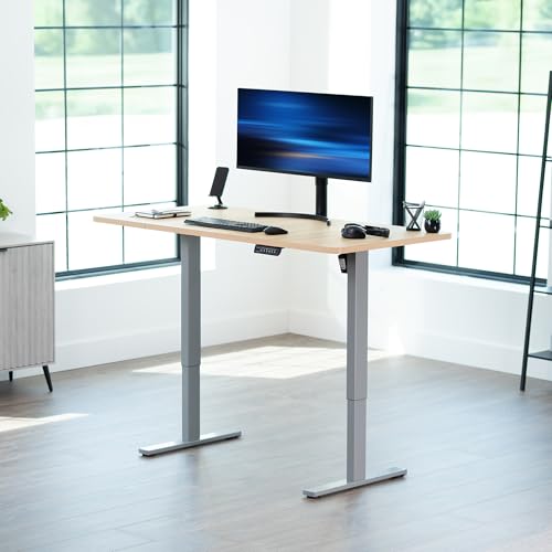 Image of VIVO Light Wood 60 x 30 in Standing Desk, DESK-KIT-1G6C-30 | Electric, Holds 220 lbs, Sit Stand, Height Adjustable, Extra Deep Table Top, Memory Presets, 1B Series, Gray Frame