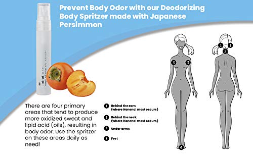 Mirai Clinical Purifying & Deodorizing Body Spritzer with Natural Persimmon and Green Tea, Grapefruit Scented Anti-Nonenal Odor Travel Deodorant for Men and Women, Pack of 2 Bottles