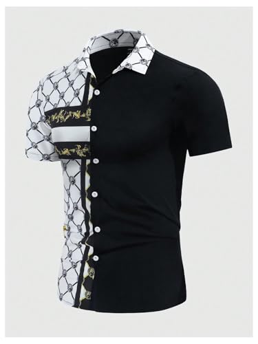 WDIRARA Men's Baroque Printed Dress Shirts Short Sleeve Button Down Business Dress Shirts3