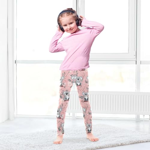 Cute Koalas Girls' Leggings Toddler Doodles Floral Pink Kids Yoga Pants Dance Active Tights 4T4