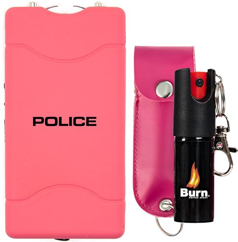 Police Stun Gun Burn Pepper Spray Combo Women Men Self Defense - 800 Pink