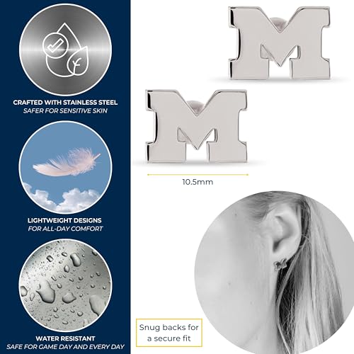 Stone Armory Earrings for University of Michigan Jewelry Gifts for Women, Graduation – Stainless Steel Skin-Friendly UM Wolverines stud earrings2
