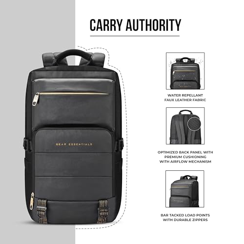 Image of Gear Double Decker 31L Large Water Resistant Faux Leather Anti-Theft 5 Compartment Laptop Backpack /Office Bag For Men /Women (Black)