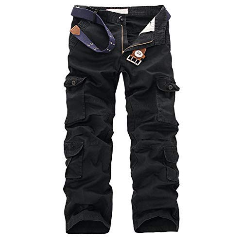 Allthemen - Pantalones de trabajo para hombre estilo Cargo – Multibolsillos sin cinturón Negro 34 W
