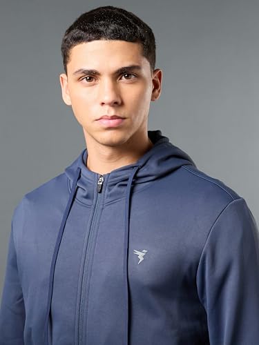 Image of TECHNOSPORT Mens Fleece Slim Fit Solid Regular Fit Hooded Jacket with Techno Warm+, Fast Dry for Winter Use