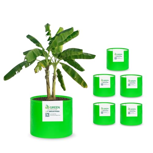 Image of HDPE Grow Bags for Plants 12X9 Inch (Pack of 6) | 260 GSM Heavy Duty UV-Protected Round Green Colour Plant Bags for Terrace and Vegetable Gardening | Strong & Reusable|