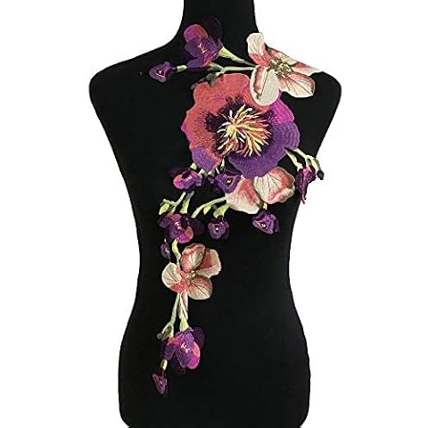 1pcs Beautiful Flower Large Water Soluble Embroideried Fabric National Trend Applique Patch Sew Clothes Accessories (Purple E) Cover