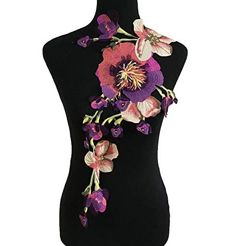 1pcs Beautiful Flower Large Water Soluble Embroideried Fabric National Trend Applique Patch Sew Clothes Accessories (Purple E)