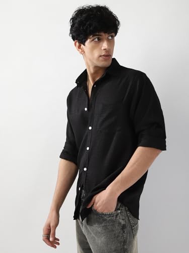 Image of Urbano Fashion Men's Linen Blend Full Sleeve Relaxed Fit Casual Solid Shirt