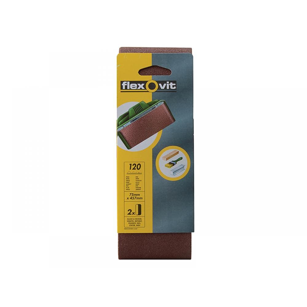 Flexovit Cloth Backed Sanding Belts - 75mm x 457mm - Fine (2pk)
