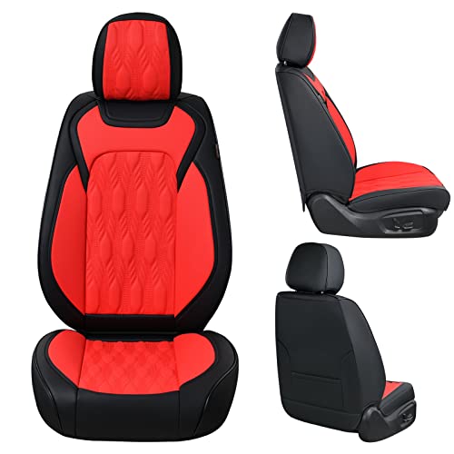 Coverado Car Seat Covers Full Set, Universal Seat Covers For Cars, Premium Nappa Leather Auto Seat Cushions With Embossed Pattern, Car Seat Protectors Fit For Most Cars, Sedans, Suvs And Trucks, Red #TOP4