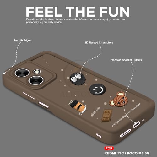 Image of AESTMO Back Case Cover for Cover for Redmi 13C / Poco M6 5G Cover | Cute Fun Cartoon 3D Ball | Coffee Silicone Case | Full Body Protection | Camera Protection Back Cover (Brown)