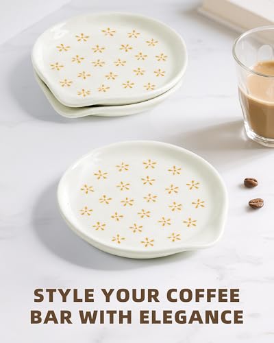 Image of FANGSUN Coffee Spoon Rest, 3.5 Inch Ceramic Spoon Holder for Coffee Bar Accessories, Small Teaspoon Rest for Cafe Station Decor, Cute Farmhouse Cafe Bar Decor for Countertop, Flower