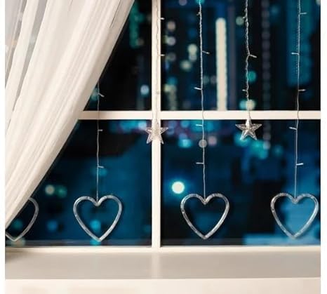 Image of V.E.S.P.A Christmas Lights - Featuring 6 Star and 6 Heart-Shaped Lights with Santa Claus Accents, Perfect for Diwali and Indoor Decor (Multi Color)