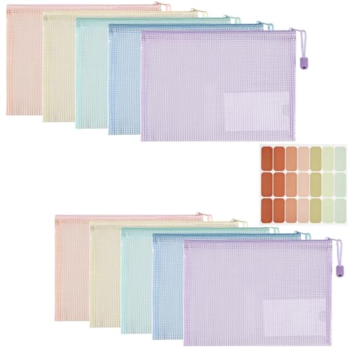 Havnidy Carteras de plástico A4, 10 bolsas con cremallera, bolsas con cierre de cremallera, billetera de malla para documentos, carteras con cremallera A4 para escuela, oficina, hogar y almacenamiento ⭐