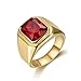 BOBIJOO Jewelry - Bague Chevalière Homme Cabochon Carré Acier INOX Doré Or Fin Plaqué Faux Rubis - 68 (12 US), Doré Or Fin - Acier Inoxydable 316