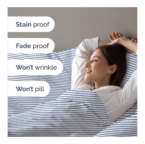 Image of Duvet Cover Full Size Set - Extra Soft Full Duvet Cover 80 inch x 90 inch with 2 Pillow Shams for Women, Men, Kids & Teens - Hotel Luxury w / Zipper Closures & Ties - Comfy, Cozy & Breathable (Blue Stripes)
