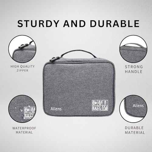 Image of Aliens Double Layer Gadget Travel Tech Organizer Case Bag Pouch /Electronic /Toiletry Organiser /Cosmetic Kit Polyester Water-Proof for Ipad,Charger,Hard Disk,Cables,Laptop & PC Accessories-Grey