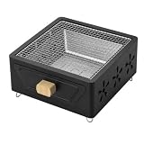 FytStycale Quadratischer Holzkohlegrill 30x13x30cm, tragbarer Grill mit Schublade für 3-5 Personen, winddichter Kohlegrill für Camping & Teekochen