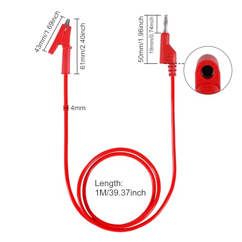 Image of 5pcs Test Leads 4mm Stackable Banana Plug to Crocodile Alligator Clips Flexible Cable Wire 3.3ft /1m for Multimeter Electrical Testing (Banana Plug to Alligator Clips)