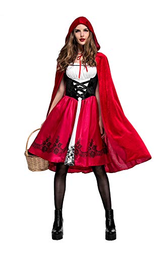 Cuteshower Women Little Red Riding Hood Costume Halloween Hood Cape Party Dress thumb #3