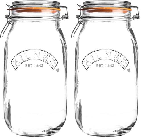Kilner 2 Litre Round Glass Clip Top Preservation Storage Jar (Pack of 2)