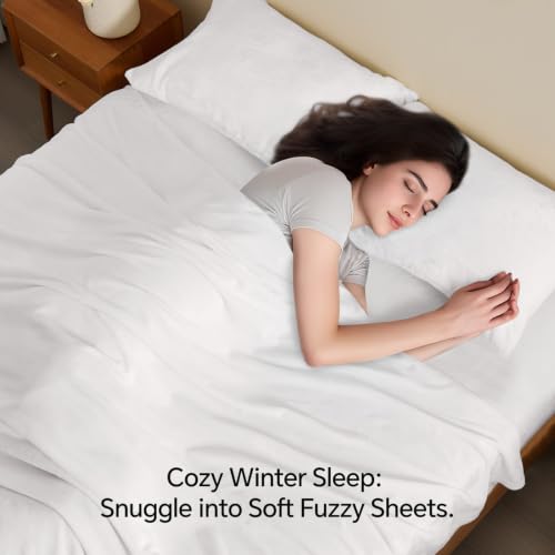 Image of BEDELITE Flannel Sheet Set, California King Size, Bright White, 4 Pieces