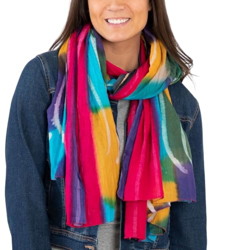 GreaterGood Northern Lights Cotton Scarf Bold Colorful Design 100% Breathable Fair Trade Handmade Lightweight Fashion Accessory Perfect for Travel and Everyday Wear