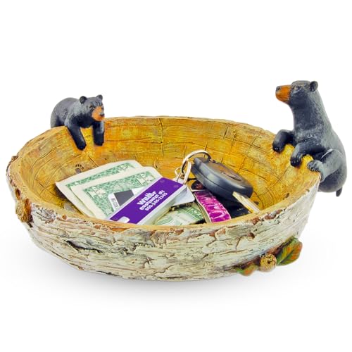 Wilcor Bear Bowl Black, 9.5-inch Resin Rectangular Bowl for Small