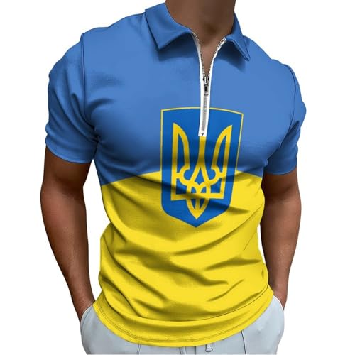 Polo drapeau ukrainien homme bleu à col zippé en maille légère - 2