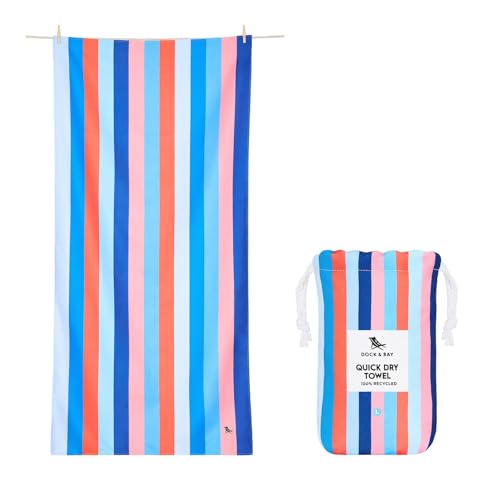Dock & Bay Beach Towel - Quick Dry, Sand Free - Compact, Lightweight - 100% Recycled - Includes Bag - Ocean Pavilion - Large (160x90cm, 63x35)