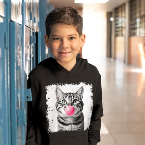 Bubblegum Cat Kids' Hoodie - Cute Cat Hooded Sweatshirt - Animal Lover Gift Hoodie for Kids4