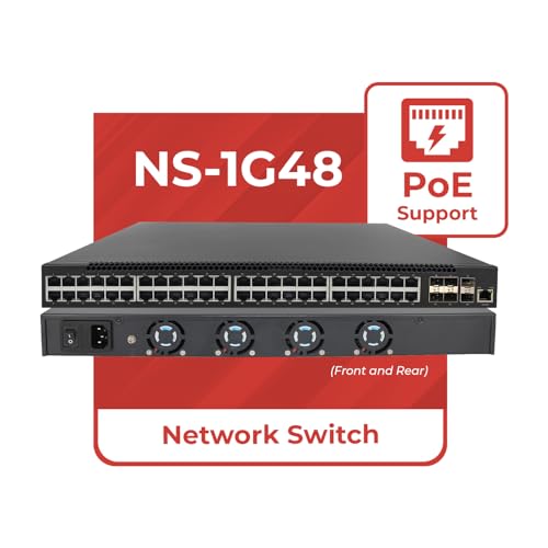 Image of ToVi 48 Port Gigabit PoE Switch with 6x10G SFP+ Uplink High Throughput 1U Rack Mount Switch with Web Based Management GUI PoE for IP Cameras Access Points and Designed for ToVi AV Products