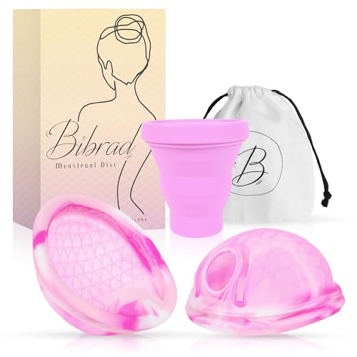 Disco Menstrual Bibrad con Tirador y Mayor Capacidad de Almacenamiento - 2 Discos Menstruales Talla L, Esterilizador, Bolsa y Manual. Alternativa a las Copas, Esponjas o Compresas