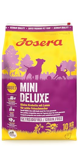 JOSERA MiniDeluxe (1 x 10 kg) | Adult Mini | Premium Trockenfutter für ausgewachsene Hunde Kleiner Rassen | Lamm & Süßkartoffel | Kleine Kroketten | extraverträglich | weizenfrei | 1er Pack
