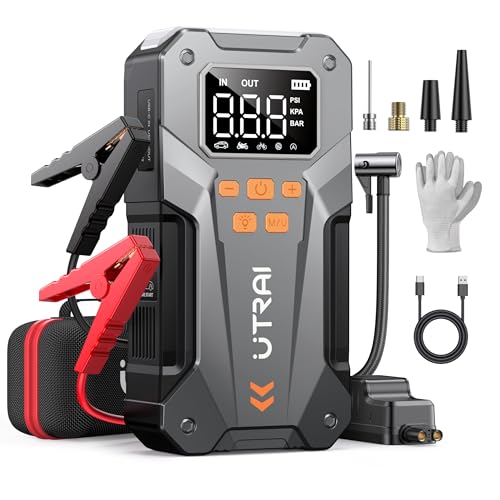 UTRAI 5000A 150PSI Jump Starter with Air Compressor, 12V Portable Jump Box (All Gas/10L Diesel),...