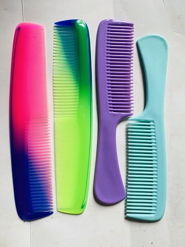 Image of Premium 4-Piece Hair Comb Set | Pack of 2 Regular & 2 Handle Combs for Men & Women | Multi-Color Durable Styling Combs