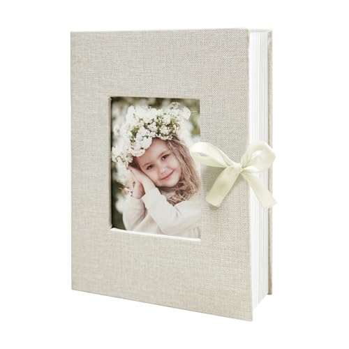 Gzwosux Linen Photo Album 4x6in 100 Pockets Top Loader Vertical Picture Album for Baby Kids Family Wedding Anniversary Valentines Birthday Durable Memories Storage (Beige)