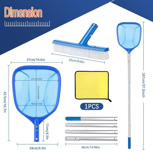 Pool Kescher mit Teleskopstange 187cm Lang,Teichkescher Feinmaschig,Laubkescher Pool mit Poolbürste,Bodenkescher Pool,Pool Reinigungsset,für Schwimmbad, Spas,Teich,Whirlpools,Planschbecken – Bild 3