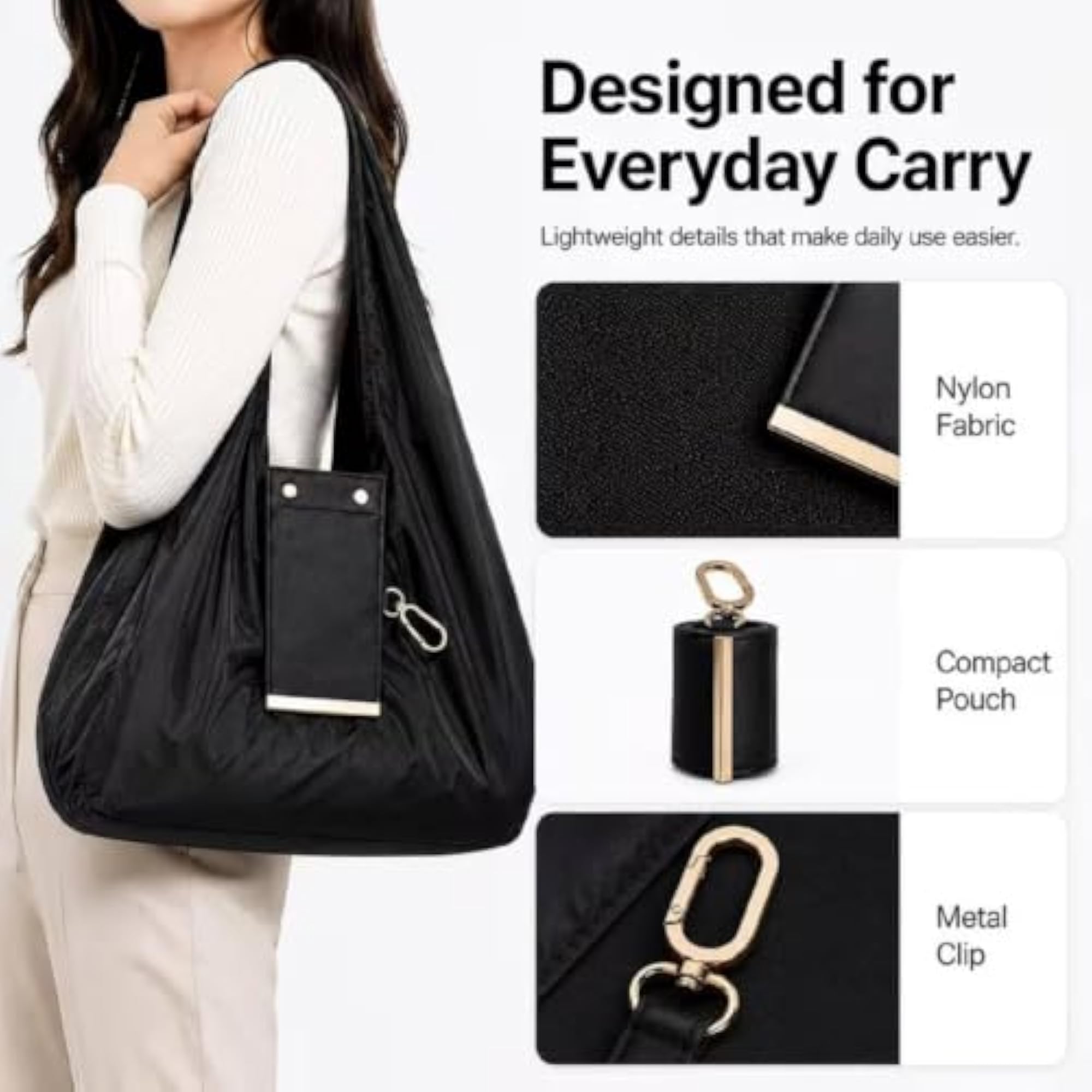 Foldable Shopping Bag with PU Leather Pouch