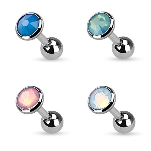 4 Flat Top Opalite Gem 316L Surgical Steel Tragus/Cartilage Barbell