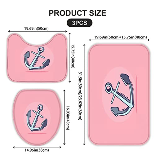 AOLIGL Badematte Pink,Anker Badematten Set rutschfest Waschbar Badgarnitur 3teilig - WC Deckelbezug U-förmigen Contour Badezimmerteppich Matte Flauschige Mikrofaser – Bild 3