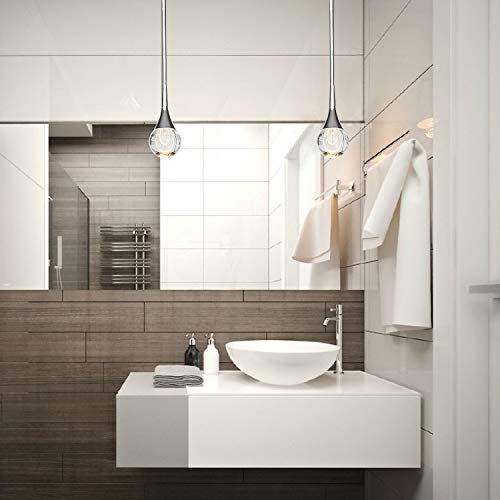 Motini 1-Light Teardrop Crystal Pendant Light In Silver Polished Nickel Finish Mini Led Light Globe Metal Rod Ceiling Single Pendant Lighting For Kitchen Bedroom Dining Room Bar Fixture Lights #TOP2