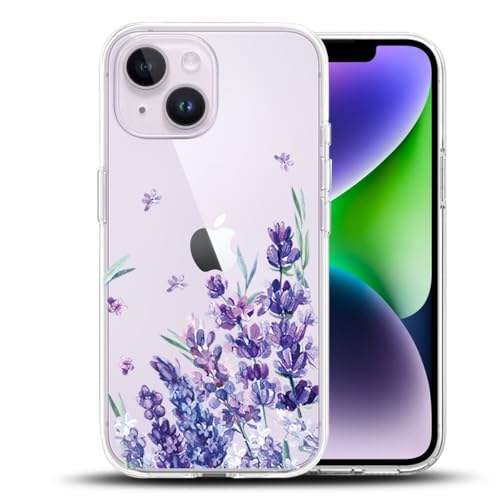 KEXAAR Compatible with iPhone 14 Case Cute Floral Case for Women Girls Clear Hard Back Purple Lavender Summer Flowers Design Shockproof Drop Protection Anti-Scratch Cover 6.1" 2022(Lavender14) by KEXAAR - Used condition - CA$8.81