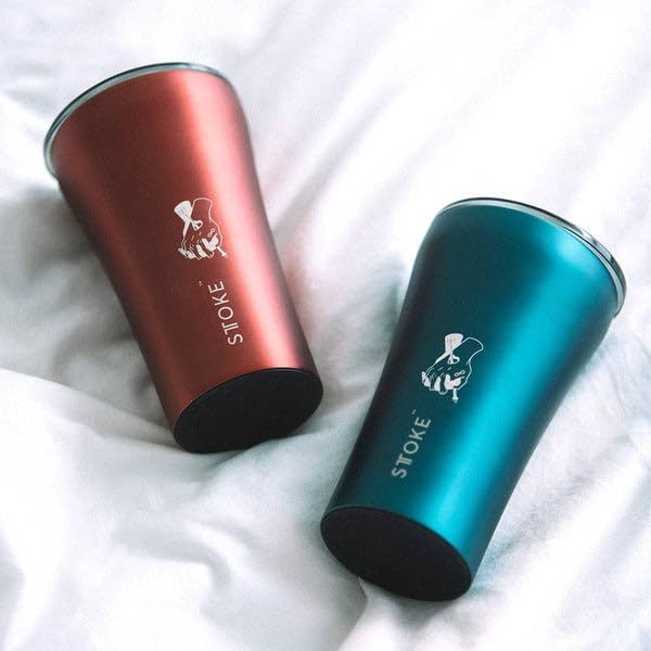 Sttoke Leakproof Ceramic Reusable Coffee Cup 12 oz, Satin Red