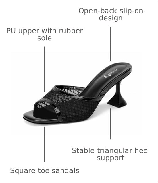 Image of vivianly Womens Square Open Heels Sandals Slip on Heeled Slides Mules for Party Daily Wear