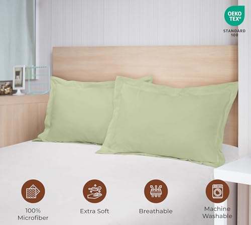 Image of Royale Linens Pillow Shams 2 Pack Queen Size 20x30 Inch- Brushed 1800 Microfiber - Bed Pillow Shams, Wrinkle Resistant Super Soft and Cozy- Back Overlap Closure - Oxford Pillowcase (Queen, Sage Green)